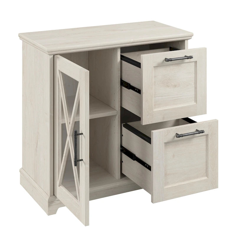 Seitlicher Aktenschrank mit 2 Schubladen und Regalböden