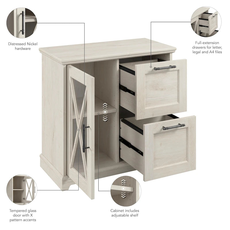 Seitlicher Aktenschrank mit 2 Schubladen und Regalböden
