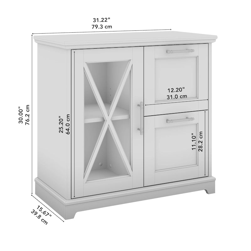 Seitlicher Aktenschrank mit 2 Schubladen und Regalböden