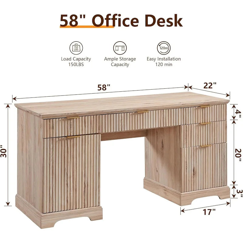 Bureau de direction moderne avec rangement, bureau en bois pour bureau à domicile