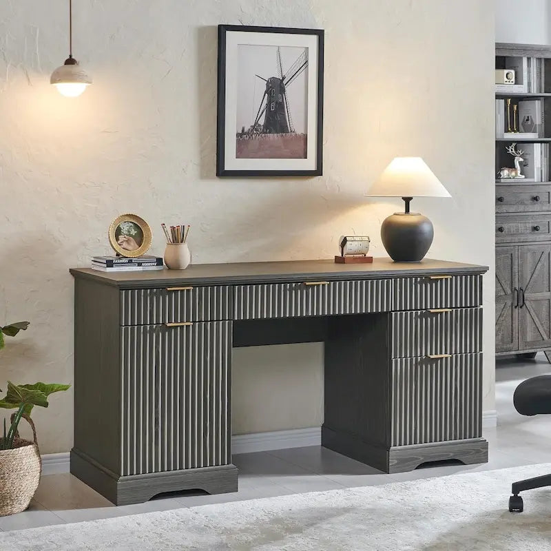 Bureau de direction moderne avec rangement, bureau en bois pour bureau à domicile