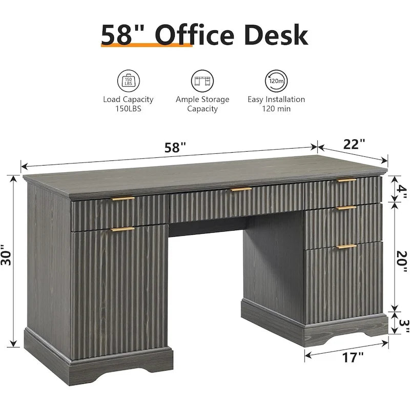 Bureau de direction moderne avec rangement, bureau en bois pour bureau à domicile