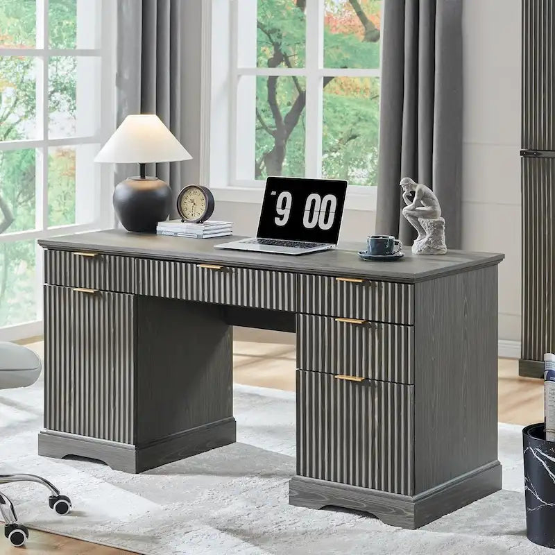 Bureau de direction moderne avec rangement, bureau en bois pour bureau à domicile