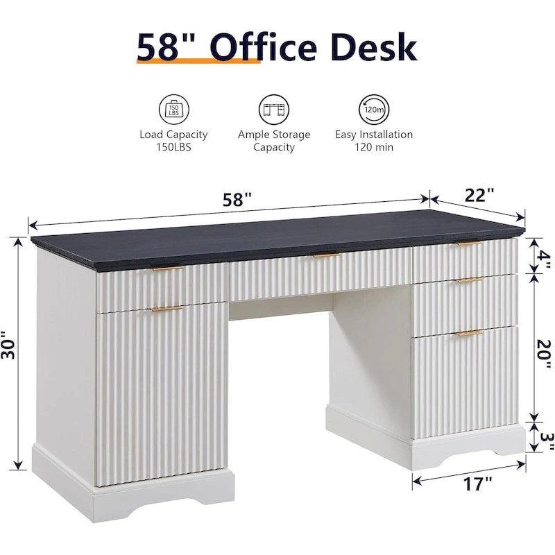 Bureau de direction moderne avec rangement, bureau en bois pour bureau à domicile