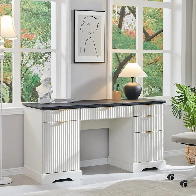 Bureau de direction moderne avec rangement, bureau en bois pour bureau à domicile