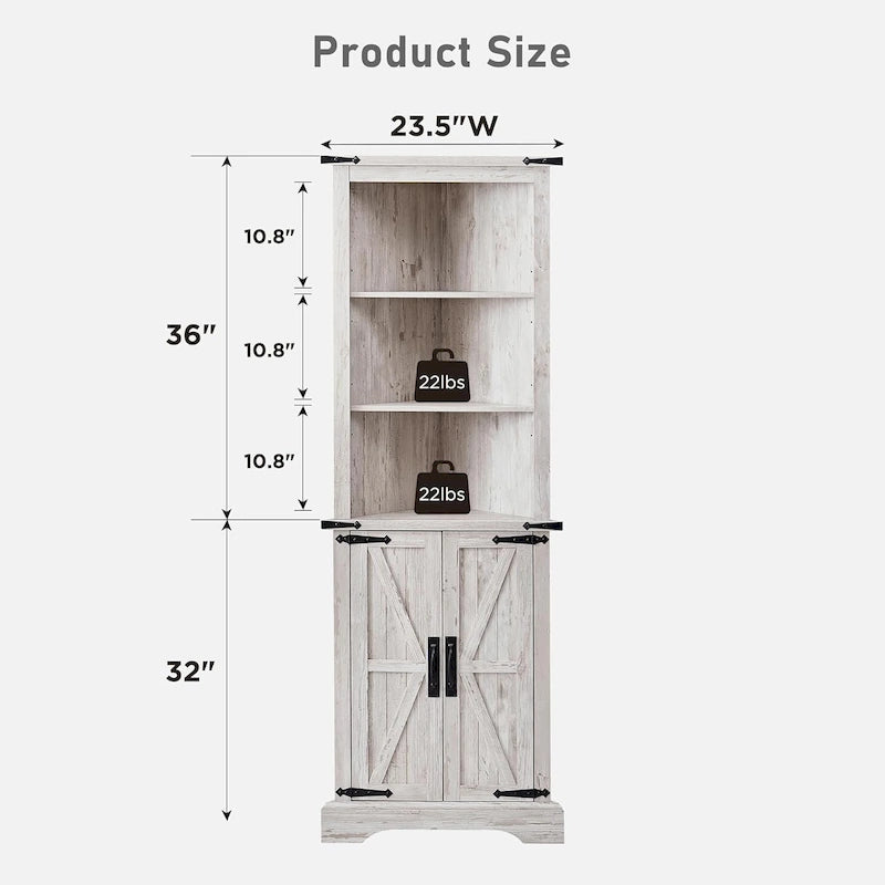 Farmhouse Rustic 68-Inch Tall Corner Storage Cabinet with Barn Door