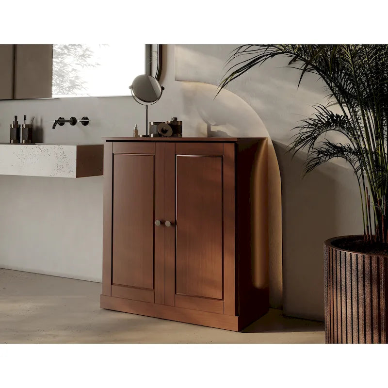 32" Solid Wood Bathroom Cabinet with Solid Doors and Adjustable Shelves