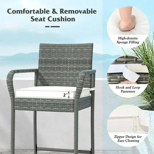 2/4 Pack Outdoor Bar Chairs Set Rattan Bar Stools with Seat Cushions