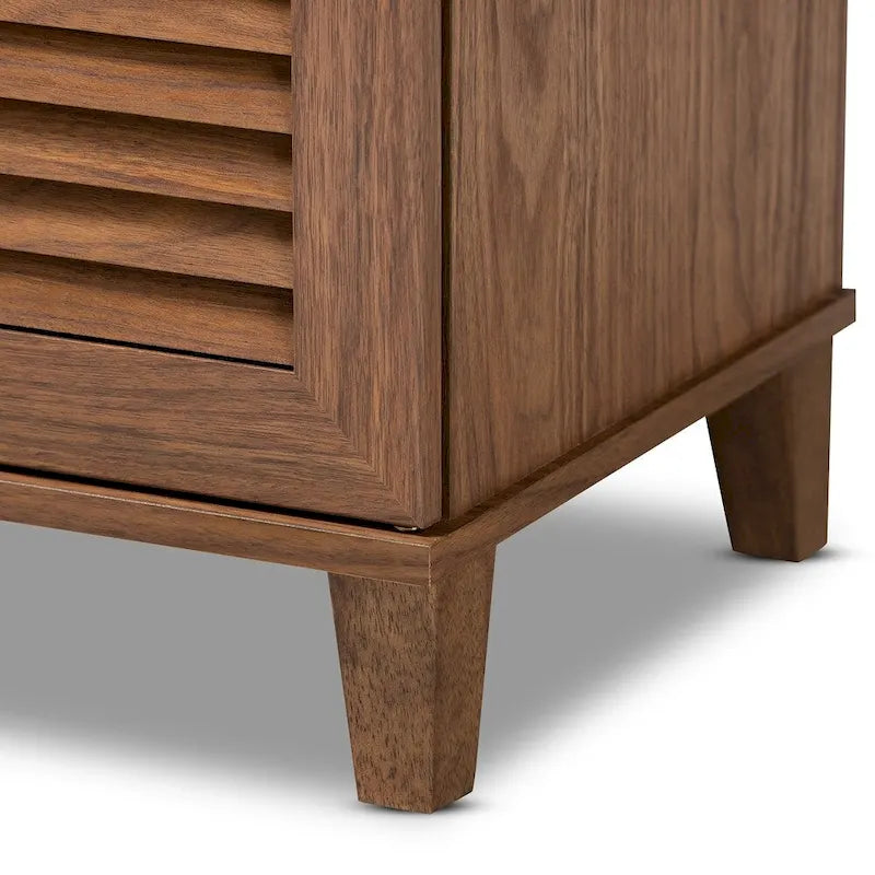 Modern Wood 8-Shelf Shoe Storage Cabinet with Slatted Doors