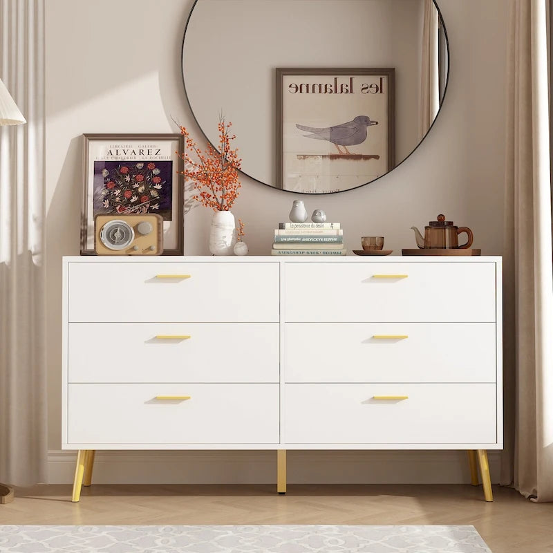 Modern Double 6-Drawer Dresser Chest of Drawers Cabinet