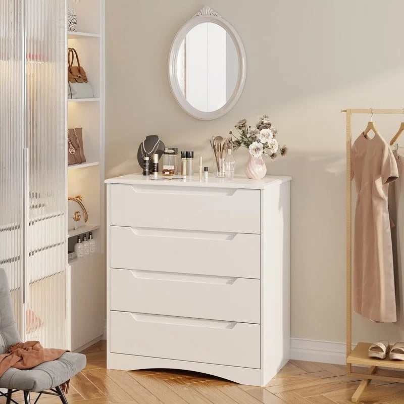 4 Drawer Dresser Chest of Drawers White for Bedroom Modern Style