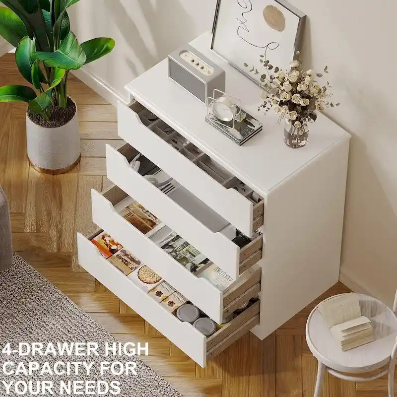 4 Drawer Dresser Chest of Drawers White for Bedroom Modern Style