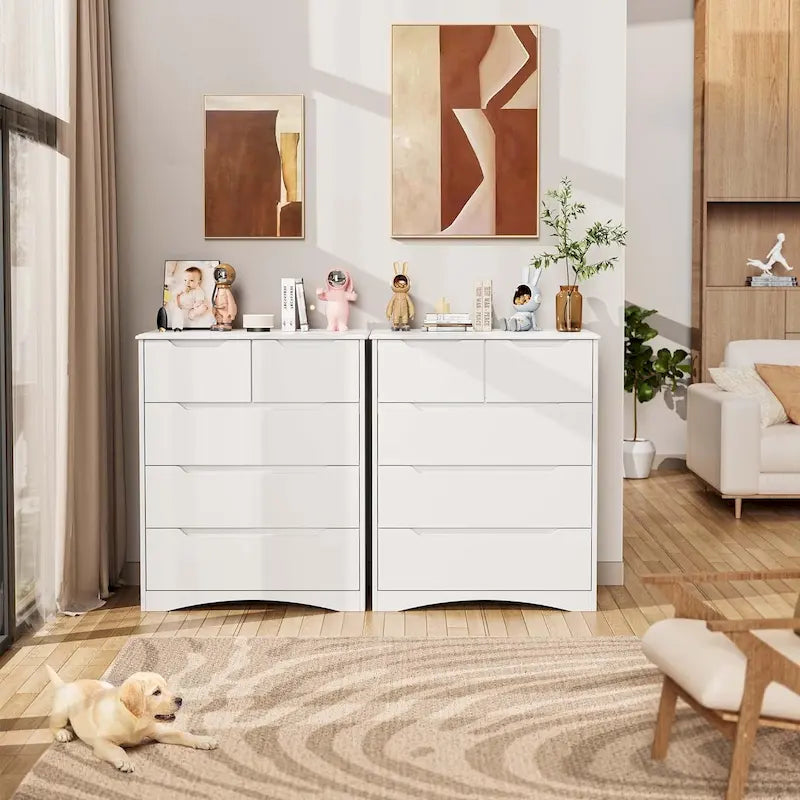 4 Drawer Dresser Chest of Drawers White for Bedroom Modern Style