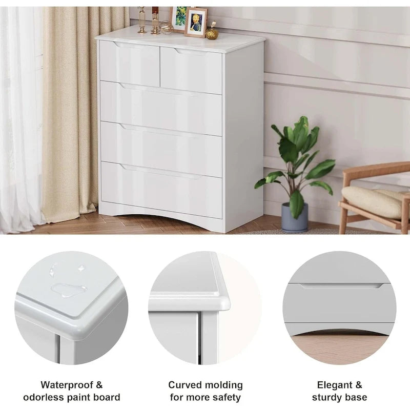 4 Drawer Dresser Chest of Drawers White for Bedroom Modern Style