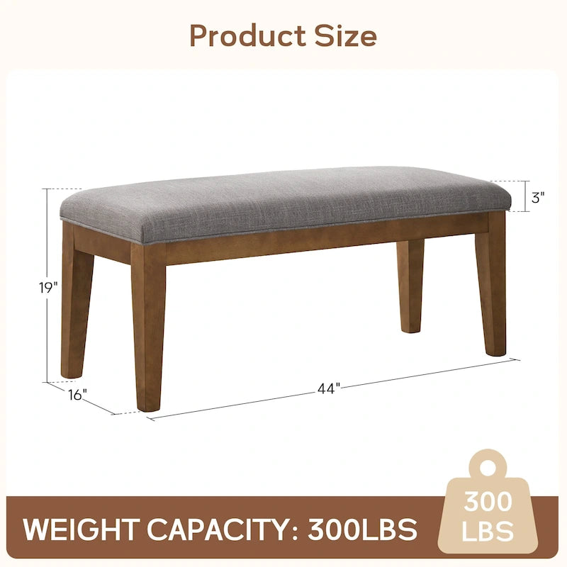 Banc d’entrée et de chambre rembourré en tissu avec structure en bois massif