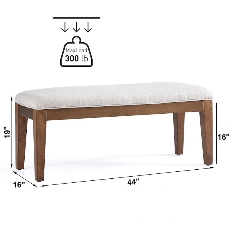 Banc d’entrée et de chambre rembourré en tissu avec structure en bois massif