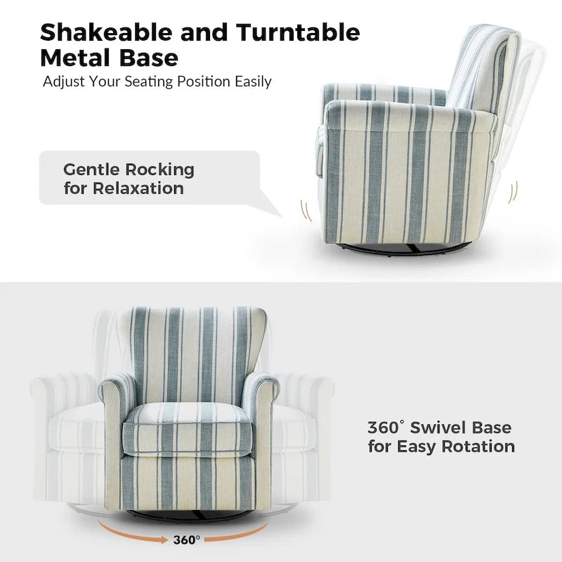Ensemble de 2 fauteuils à bascule pivotants confortables en tissu floral avec accoudoirs roulés