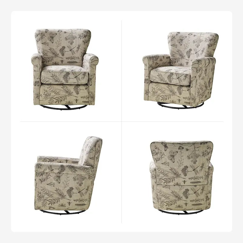 Ensemble de 2 fauteuils à bascule pivotants confortables en tissu floral avec accoudoirs roulés