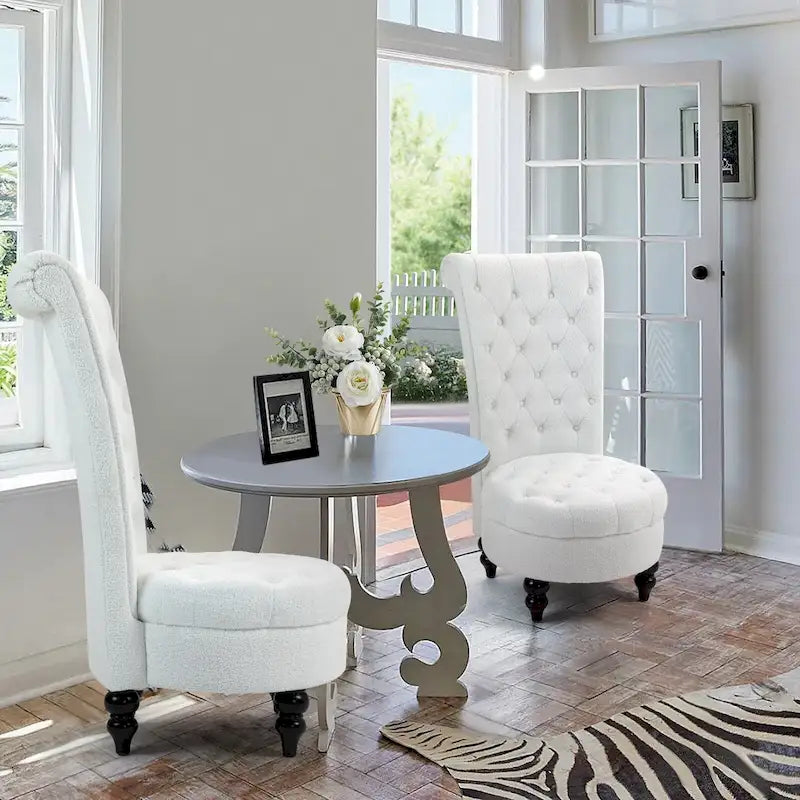 Ensemble de 2 fauteuils royaux de type trône, rembourrage épais et pieds en bois d’hévéa