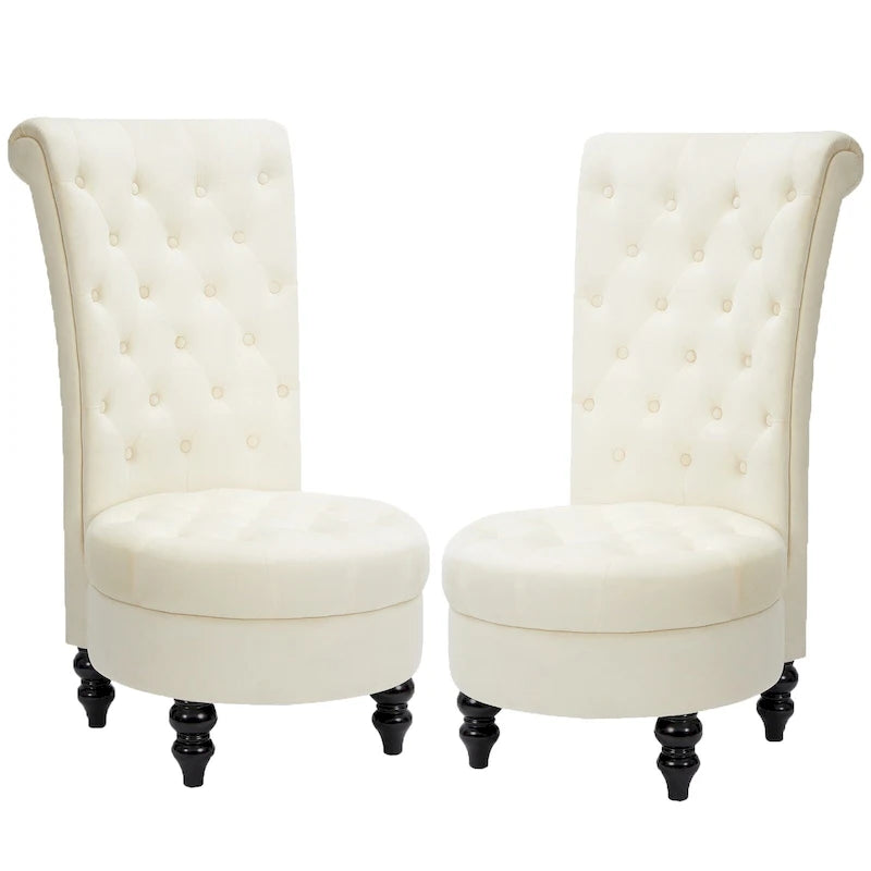 Ensemble de 2 fauteuils royaux de type trône, rembourrage épais et pieds en bois d’hévéa