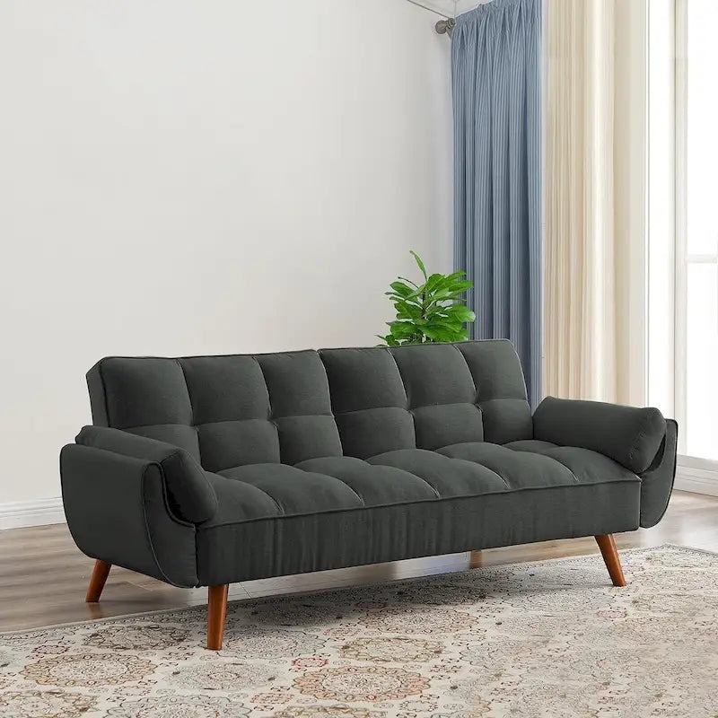 Canapé-lit futon convertible pliant et inclinable avec accoudoir à coussin