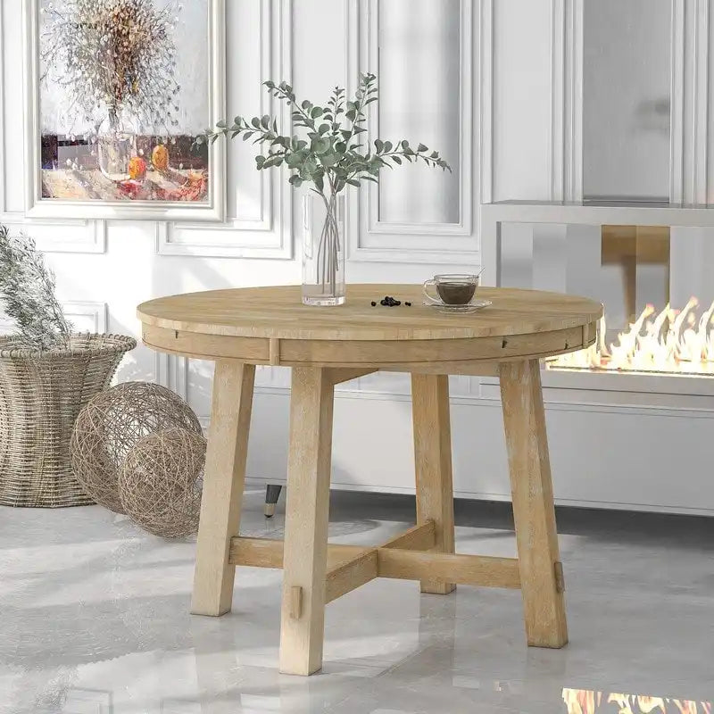 Table à manger ronde extensible de style champêtre avec rallonge de 16 pouces