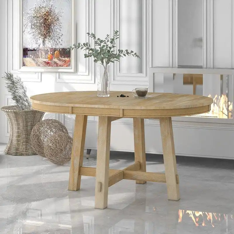 Table à manger ronde extensible de style champêtre avec rallonge de 16 pouces
