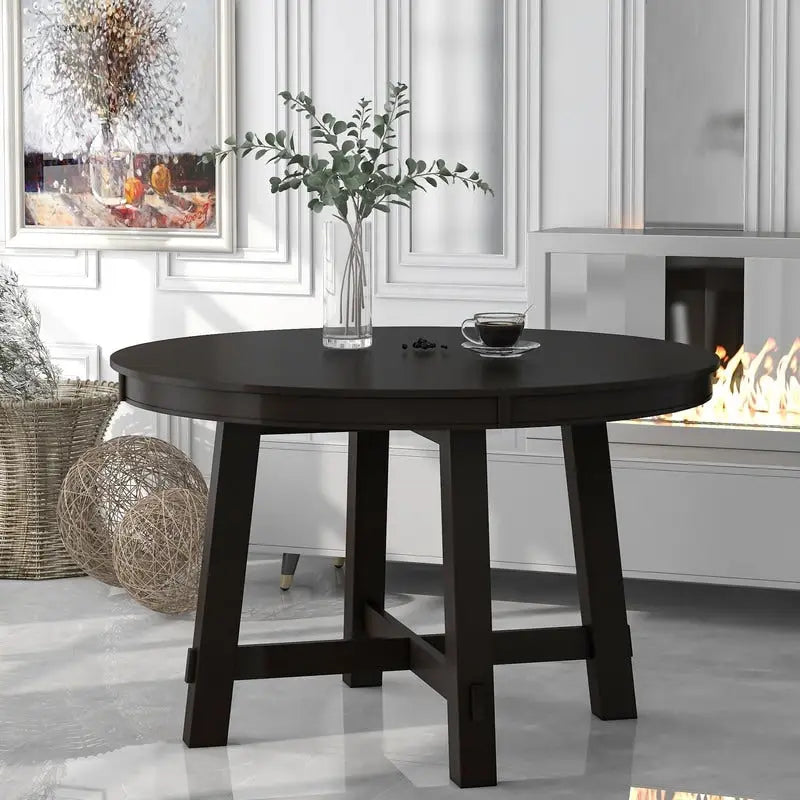 Table à manger ronde extensible de style champêtre avec rallonge de 16 pouces