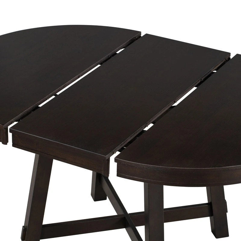 Table à manger ronde extensible de style champêtre avec rallonge de 16 pouces