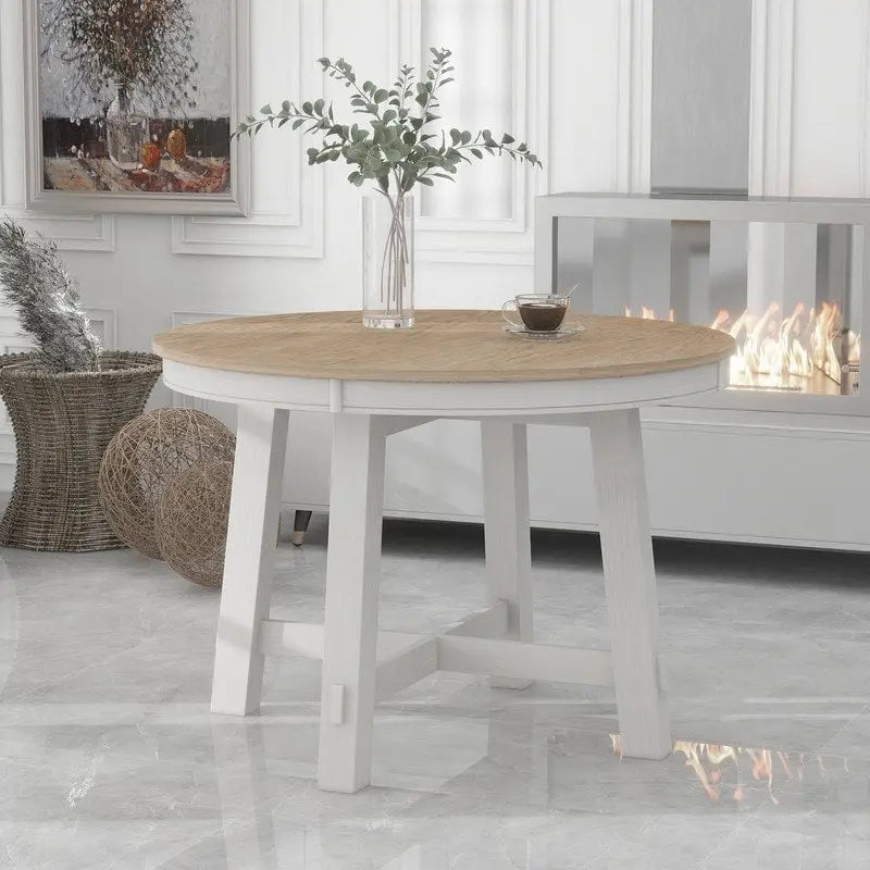 Table à manger ronde extensible de style champêtre avec rallonge de 16 pouces