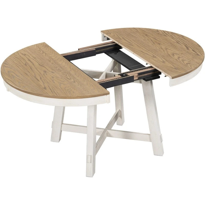 Table à manger ronde extensible de style champêtre avec rallonge de 16 pouces