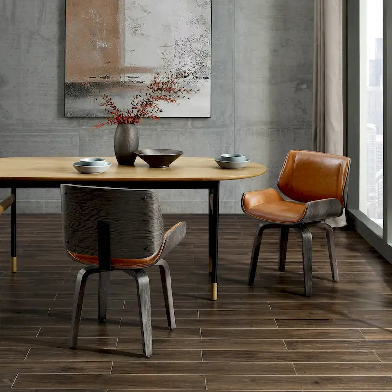 Drehbarer Esszimmerstuhl aus gebogenem Bugholz mit Kunstlederbezug im Mid-Century-Stil