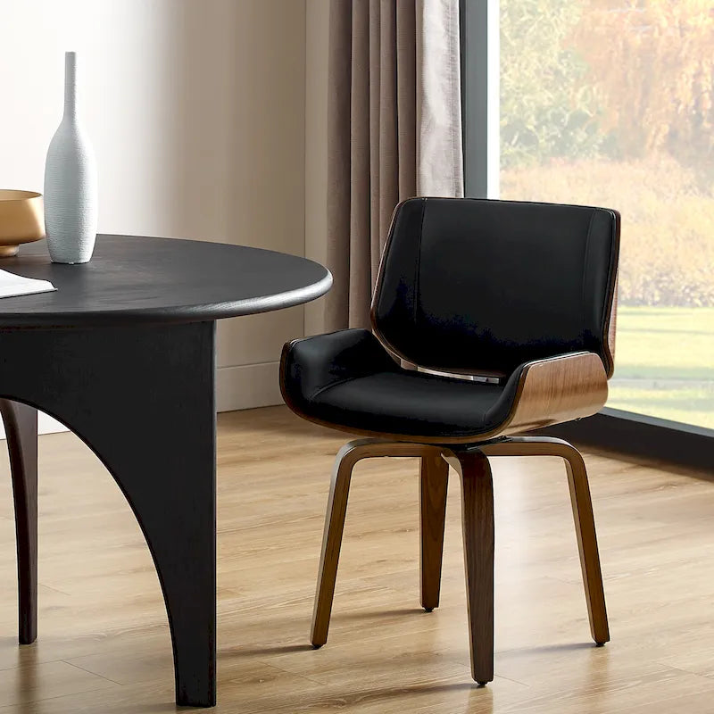 Drehbarer Esszimmerstuhl aus gebogenem Bugholz mit Kunstlederbezug im Mid-Century-Stil