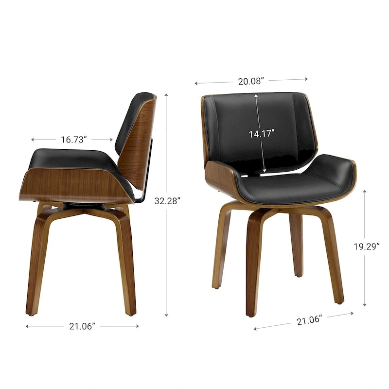 Drehbarer Esszimmerstuhl aus gebogenem Bugholz mit Kunstlederbezug im Mid-Century-Stil