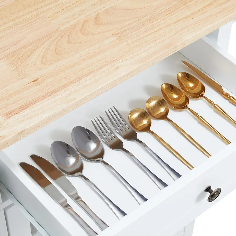 Îlot de cuisine roulant avec tiroirs de rangement, roulettes et meuble