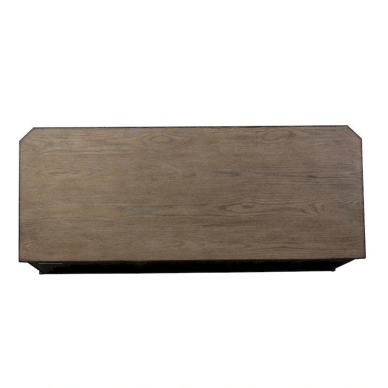 White Brown Heathered Taupe Credenza with Mirrored Doors and Brass Hardware