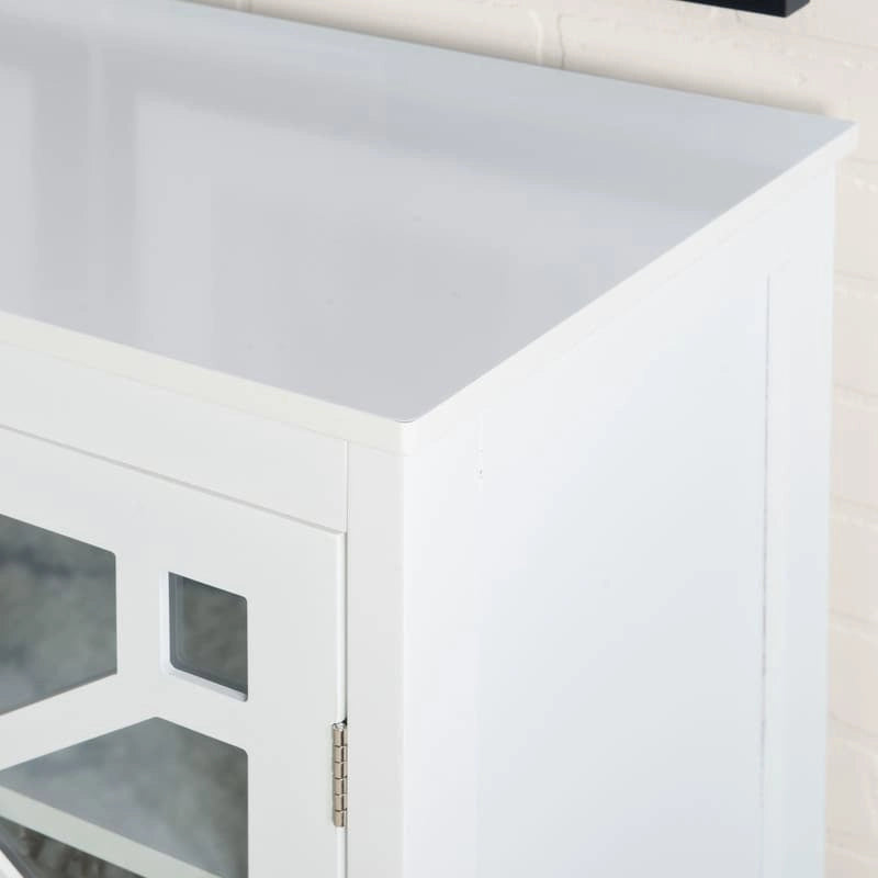 White Large Cabinet with Glass Doors and Three Shelves