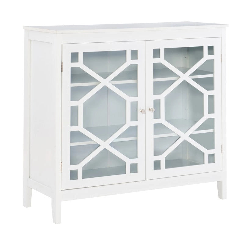 White Large Cabinet with Glass Doors and Three Shelves