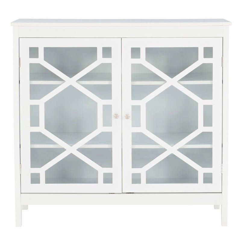 White Large Cabinet with Glass Doors and Three Shelves
