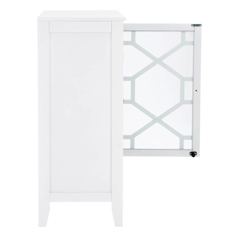 Grande armoire blanche à portes vitrées et trois étagères