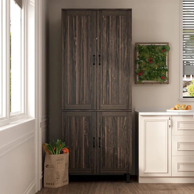 Dark Wood Grain Storage Cabinet with Double Doors and Adjustable Shelves