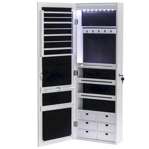 6-Drawer Wooden Wall Hanging White Jewelry Armoire Cabinet