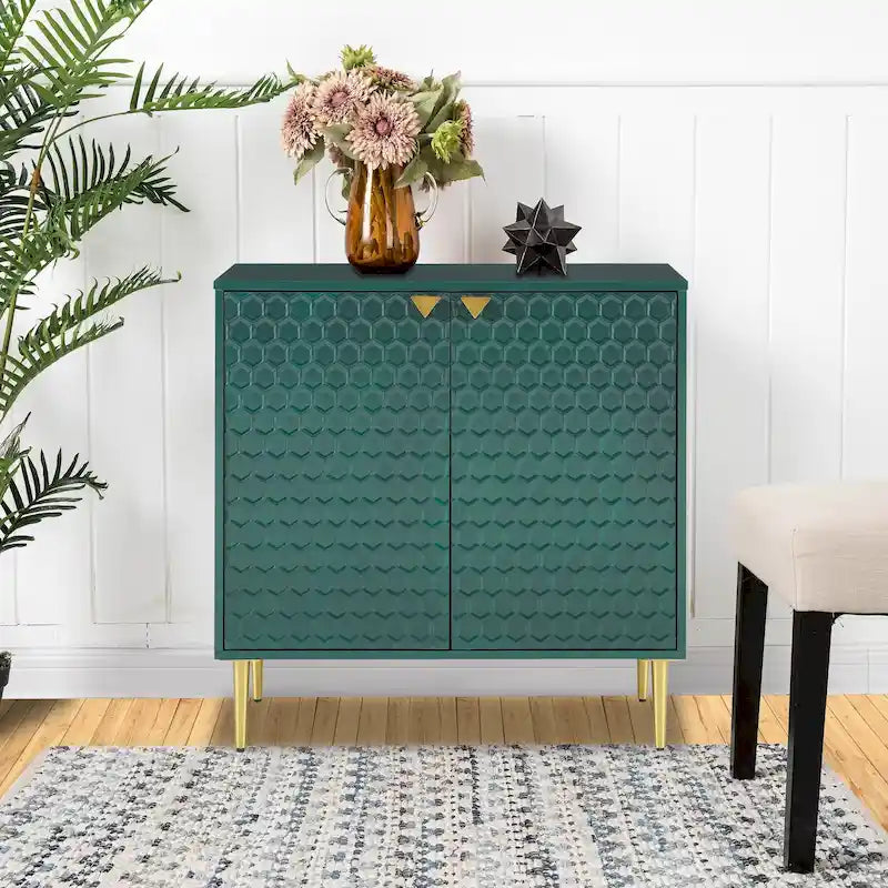 2-Door Storage Cabinet with Adjustable Shelf and Gold Metal Legs Modern Sideboard
