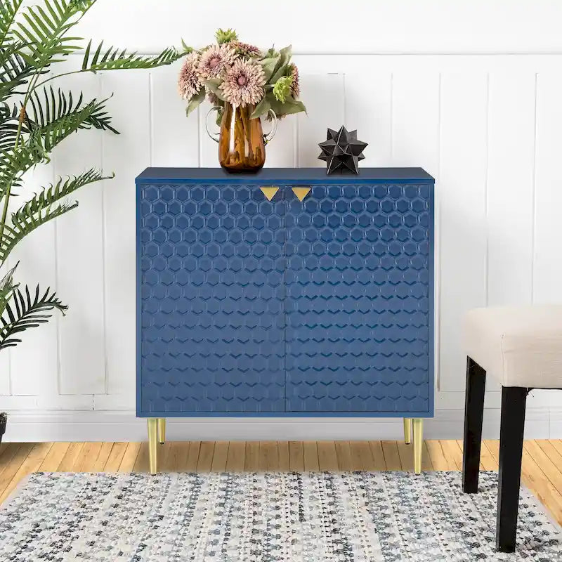 2-Door Storage Cabinet with Adjustable Shelf and Gold Metal Legs Modern Sideboard