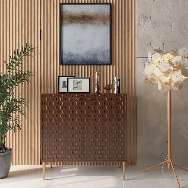 Aufbewahrungsschrank mit 2 Türen, verstellbarem Einlegeboden und goldfarbenen Metallbeinen, modernes Sideboard