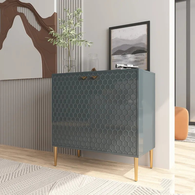 Aufbewahrungsschrank mit 2 Türen, verstellbarem Einlegeboden und goldfarbenen Metallbeinen, modernes Sideboard