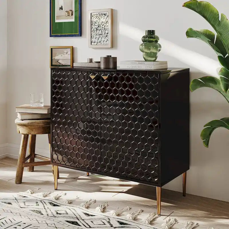 Aufbewahrungsschrank mit 2 Türen, verstellbarem Einlegeboden und goldfarbenen Metallbeinen, modernes Sideboard