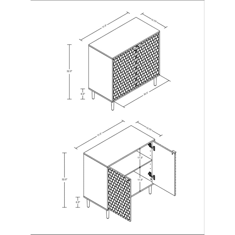 Aufbewahrungsschrank mit 2 Türen, verstellbarem Einlegeboden und goldfarbenen Metallbeinen, modernes Sideboard