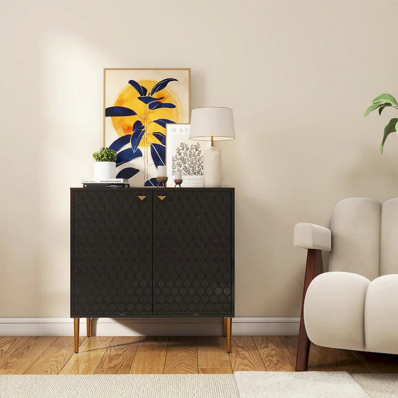 Aufbewahrungsschrank mit 2 Türen, verstellbarem Einlegeboden und goldfarbenen Metallbeinen, modernes Sideboard
