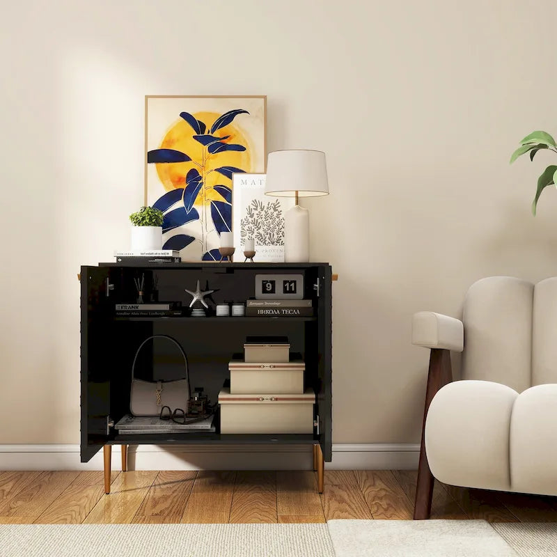 Aufbewahrungsschrank mit 2 Türen, verstellbarem Einlegeboden und goldfarbenen Metallbeinen, modernes Sideboard
